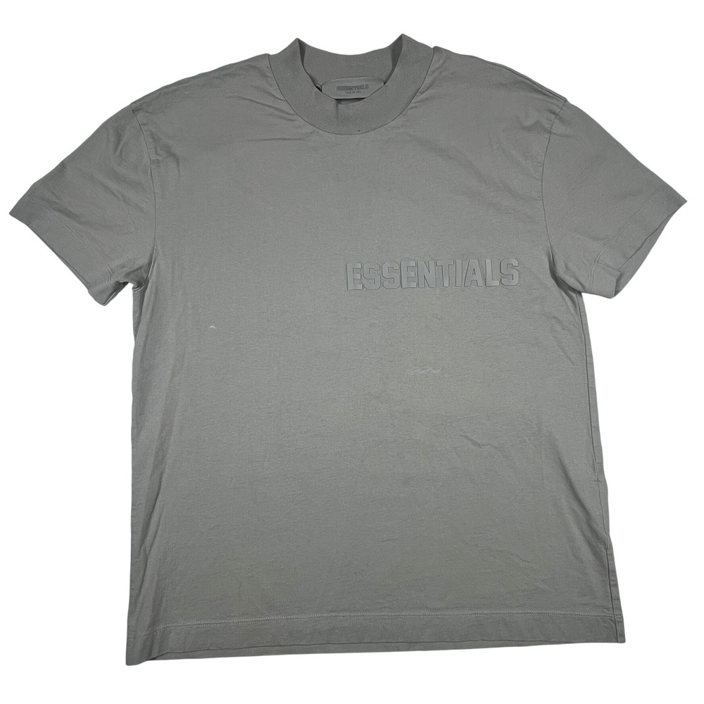 Fear of God Essentials T-Shirt Mens XS Beige Silicone Logo Boxy Streetwear *Flaw